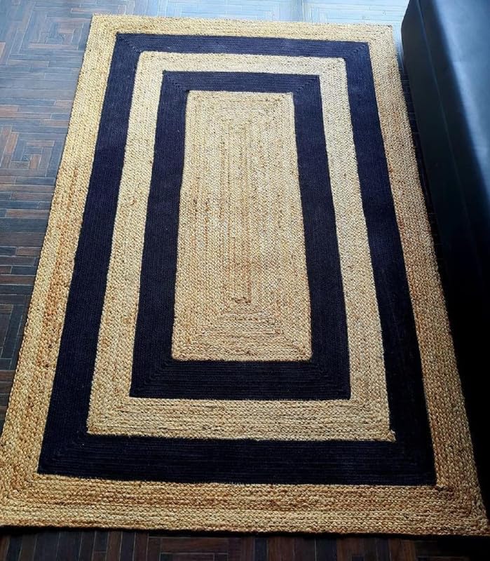 Image of Jute Rug Carpet Area Rugs Floor Rugs Home Decor Rugs Carpet Rugs Modern Rugs Traditional Rugs Living Room Rug, Jute Black DP Runner 2X5 feet
