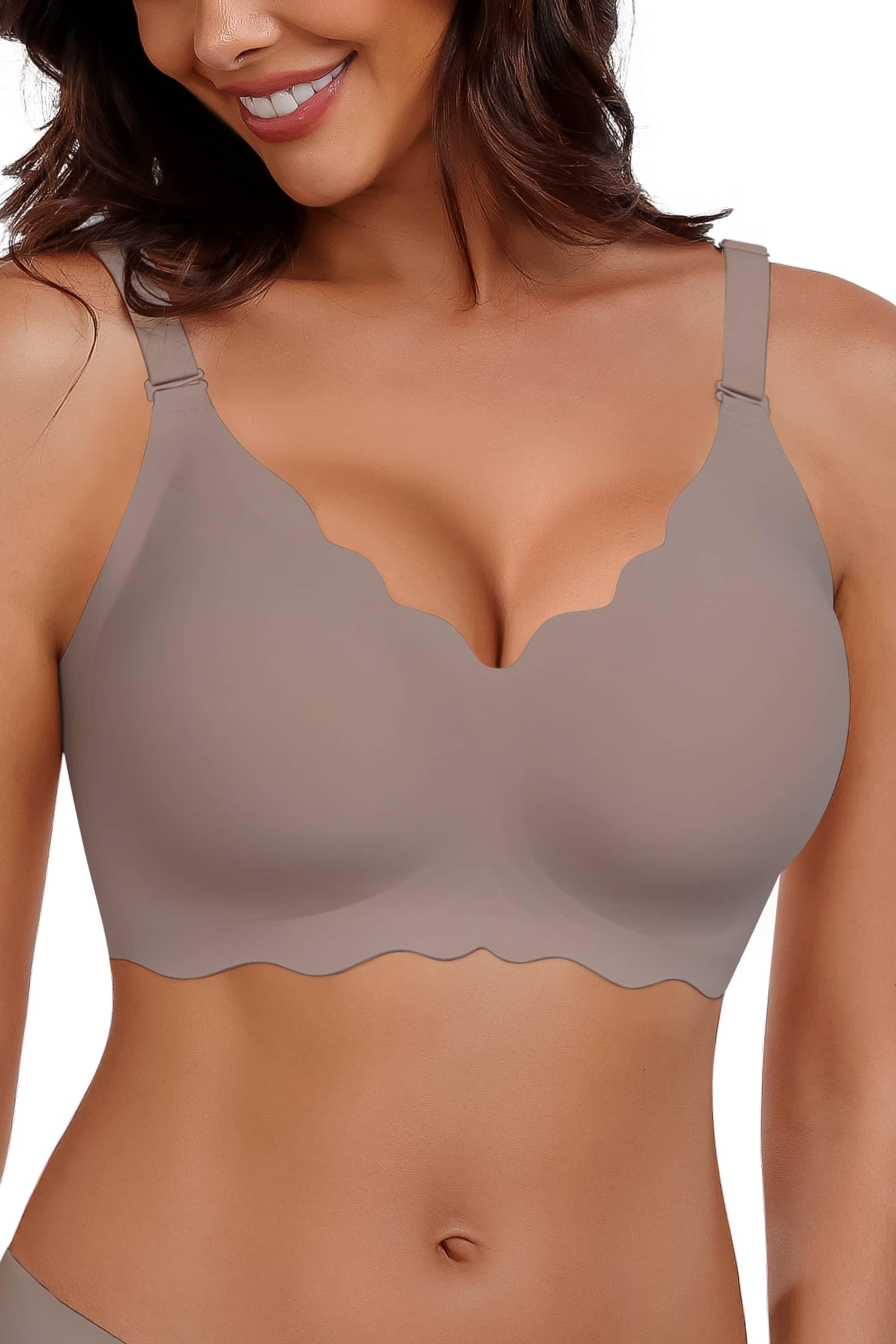 HORISUN Nahtloser Bügelloser BH Damen ohne Bügel V-Ausschnitt Gewellte Bralette mit Weicher Stütze Bequemer T-Shirt-BH