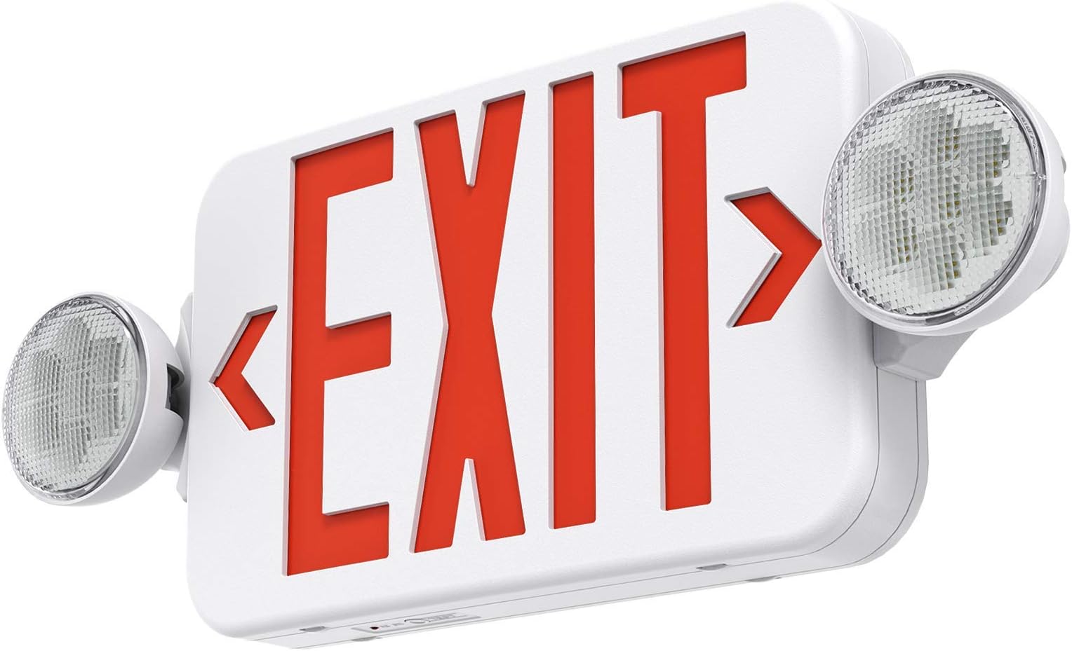 SASELUX Red Led Exit Sign Emergency Light Combo Adjustable Two Head, Double Sided and Battery Backup Exit Light, Contractor Select, AC 120/277V (1 Pack)