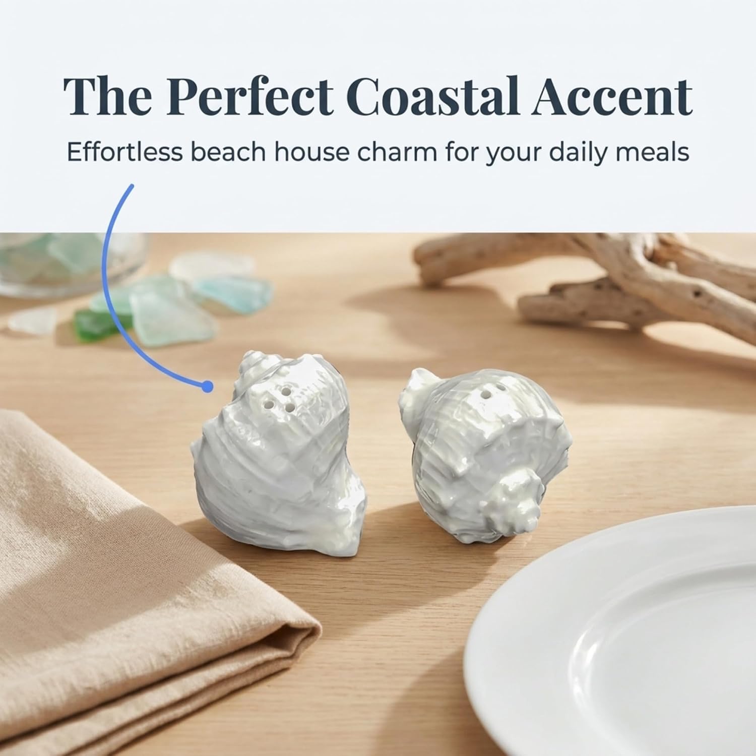 The Bridge Collection Conch Shell Salt And Pepper Shakers – Salt And Pepper Shakers With Coastal Shell Design – Cute Functional Nautical Beach House Kitchen Decor