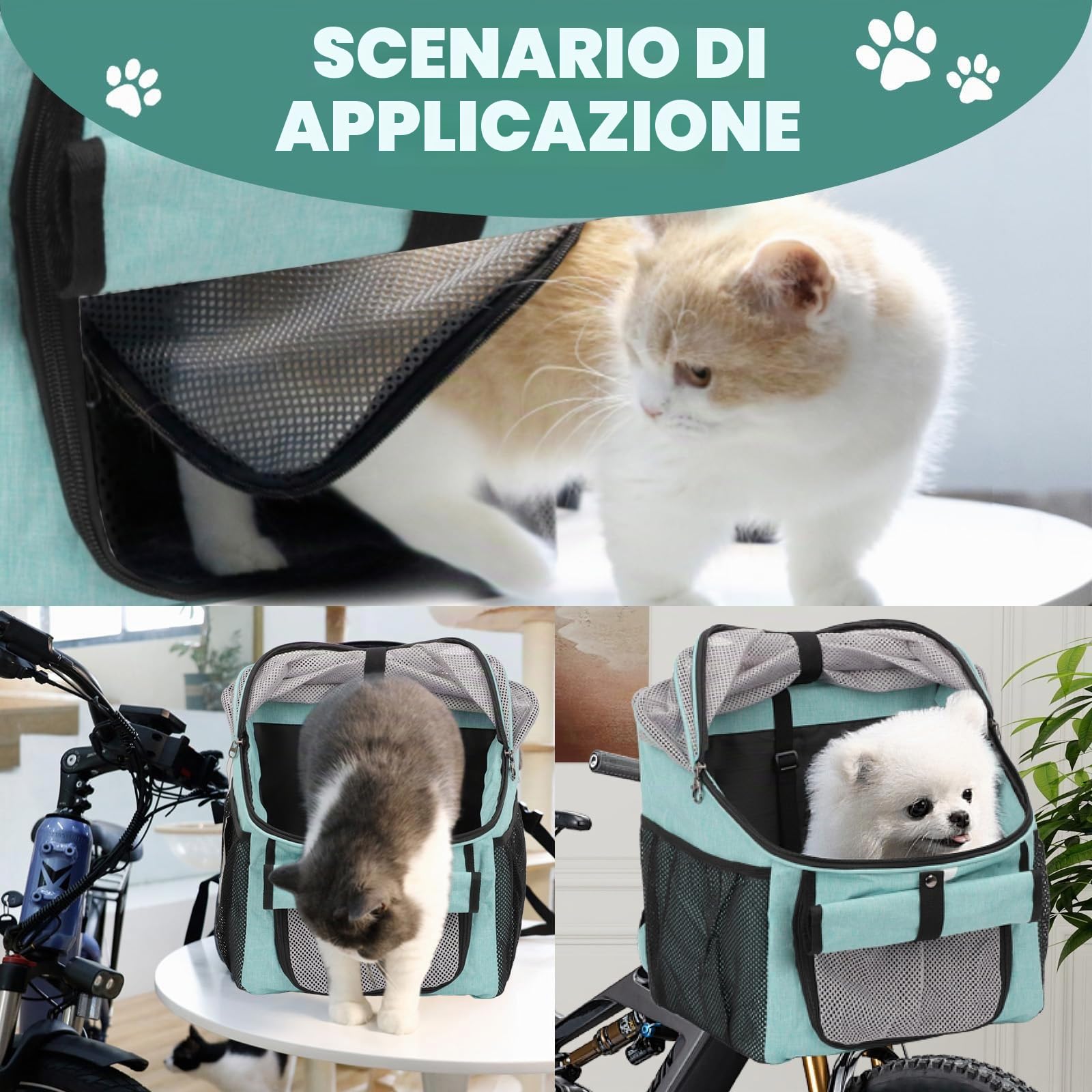 Cestino per bicicletta anteriore, pieghevole, impermeabile, per cani e animali domestici, shopping, campeggio e attività all'aperto