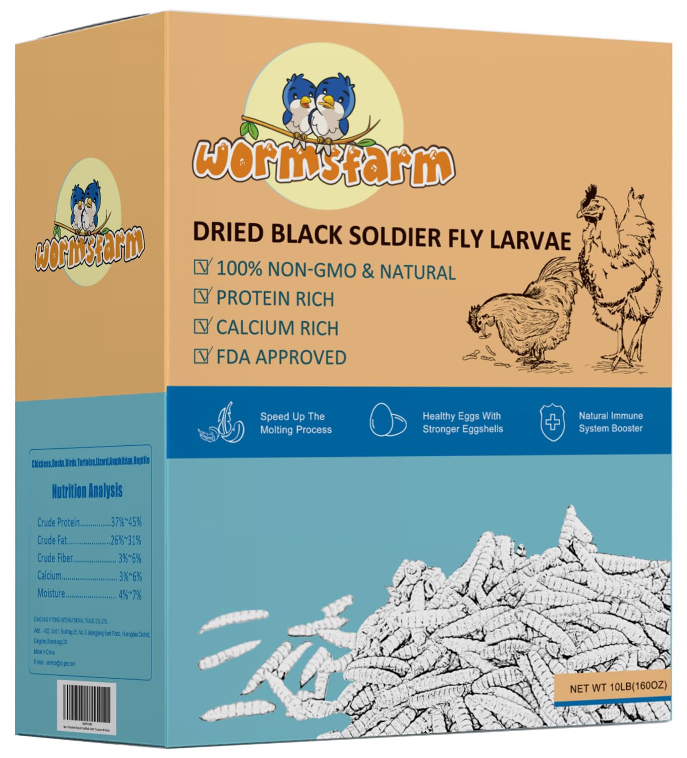 10lb Dried Black Soldier Fly Larvae Treat for Chicken More Calcium Than Mealworms,for Laying Hen,Wild Birds(10 Pound)