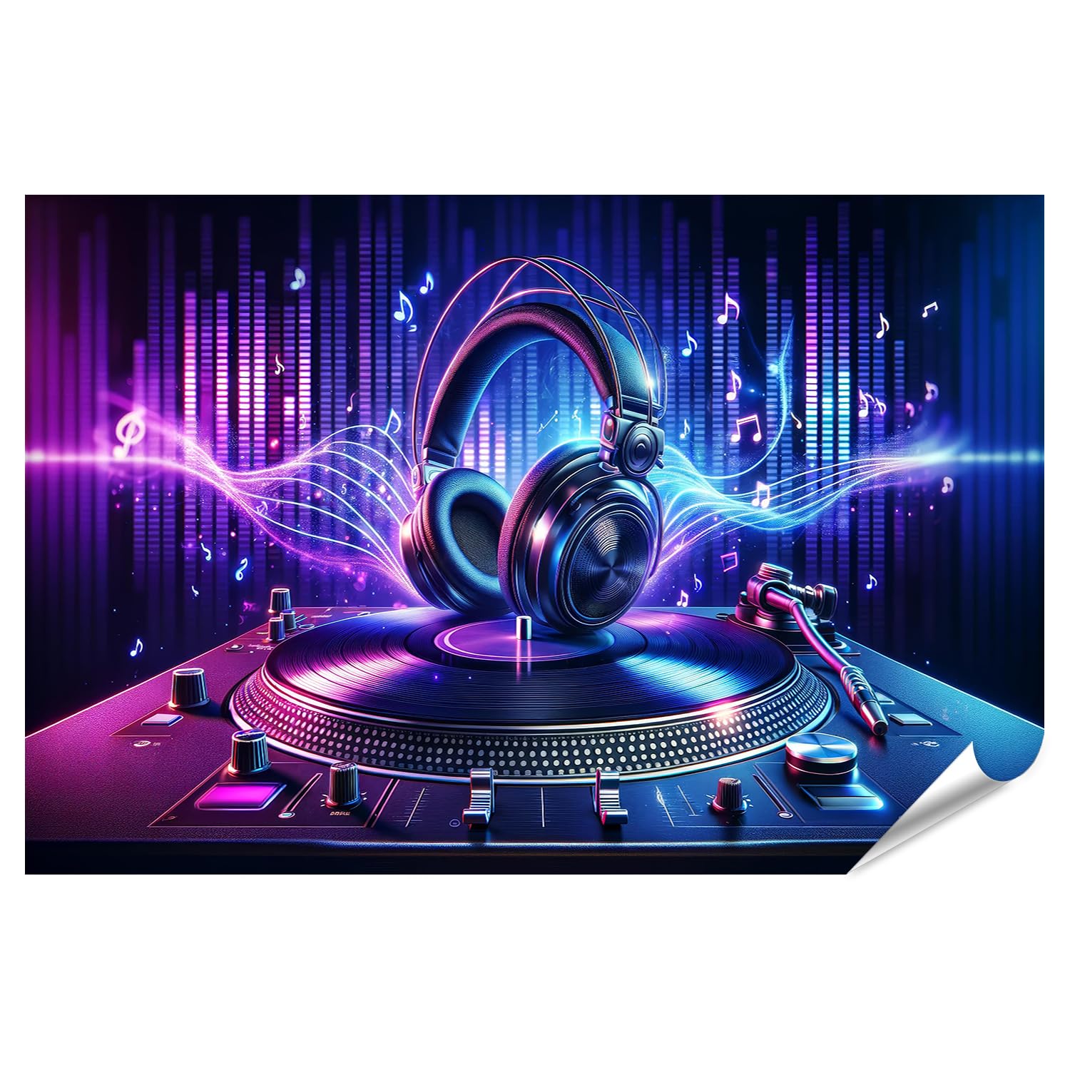 islandburner Prime XXL - Poster musicale da DJ sul giradischi, ritmi al neon e onde sonore