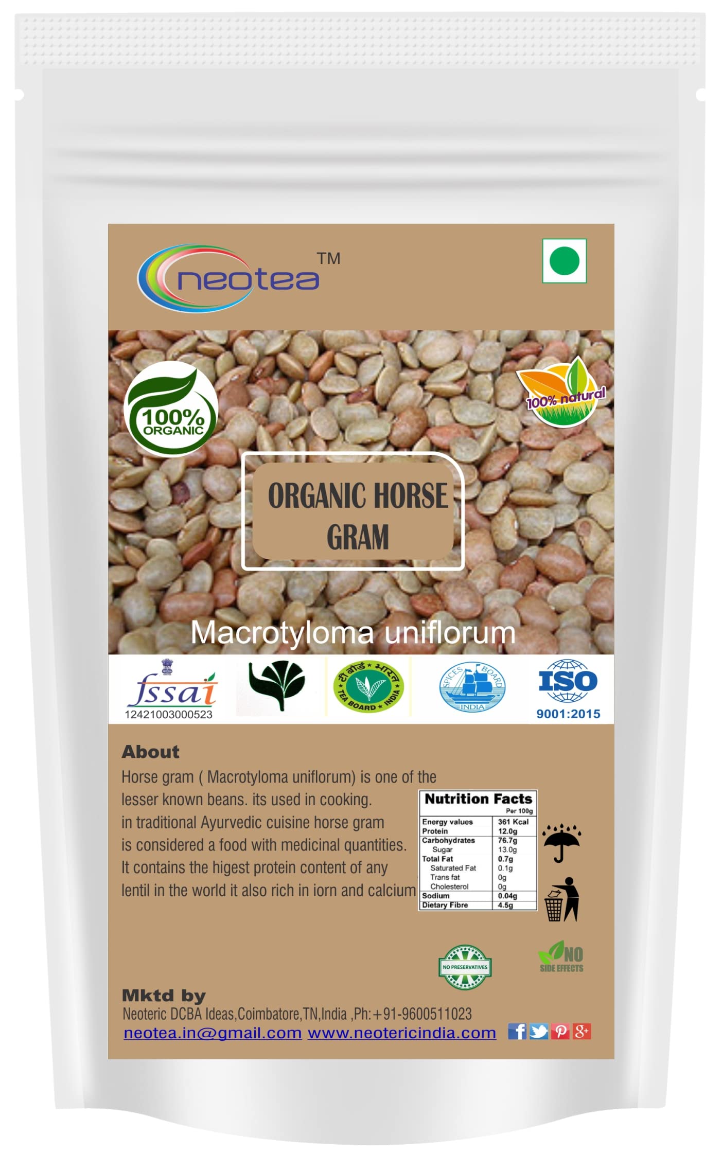 Neotea Organic White Horse Gram Kollu Kulthi Bean Macrotyloma Uniflorum 500 gm (B081WSDMG5) Amazon Price History, Amazon Price Tracker