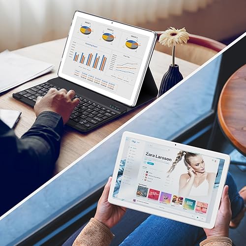 Miniatura 8 de Tableta 2 en 1 con teclado, las últimas tabletas Android de 128 GB ROM, tableta de 10 pulgadas con chip octa-core compatible con WiFi de 5+2.4 GHz,