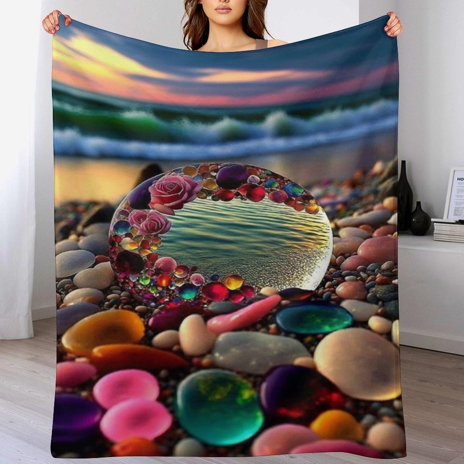 Couverture de canape en polaire galets 3D pour des soirees cocooning et chaleureuses