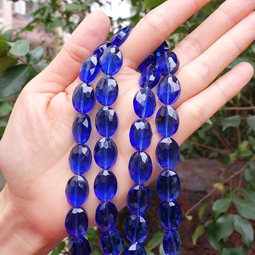 Miniatura 5 de 5 hebras checas de 0.630 in (0.63 pulgadas) facetadas planas ovaladas de cristal de cristal sueltas azul zafiro (225-235 piezas en total) para