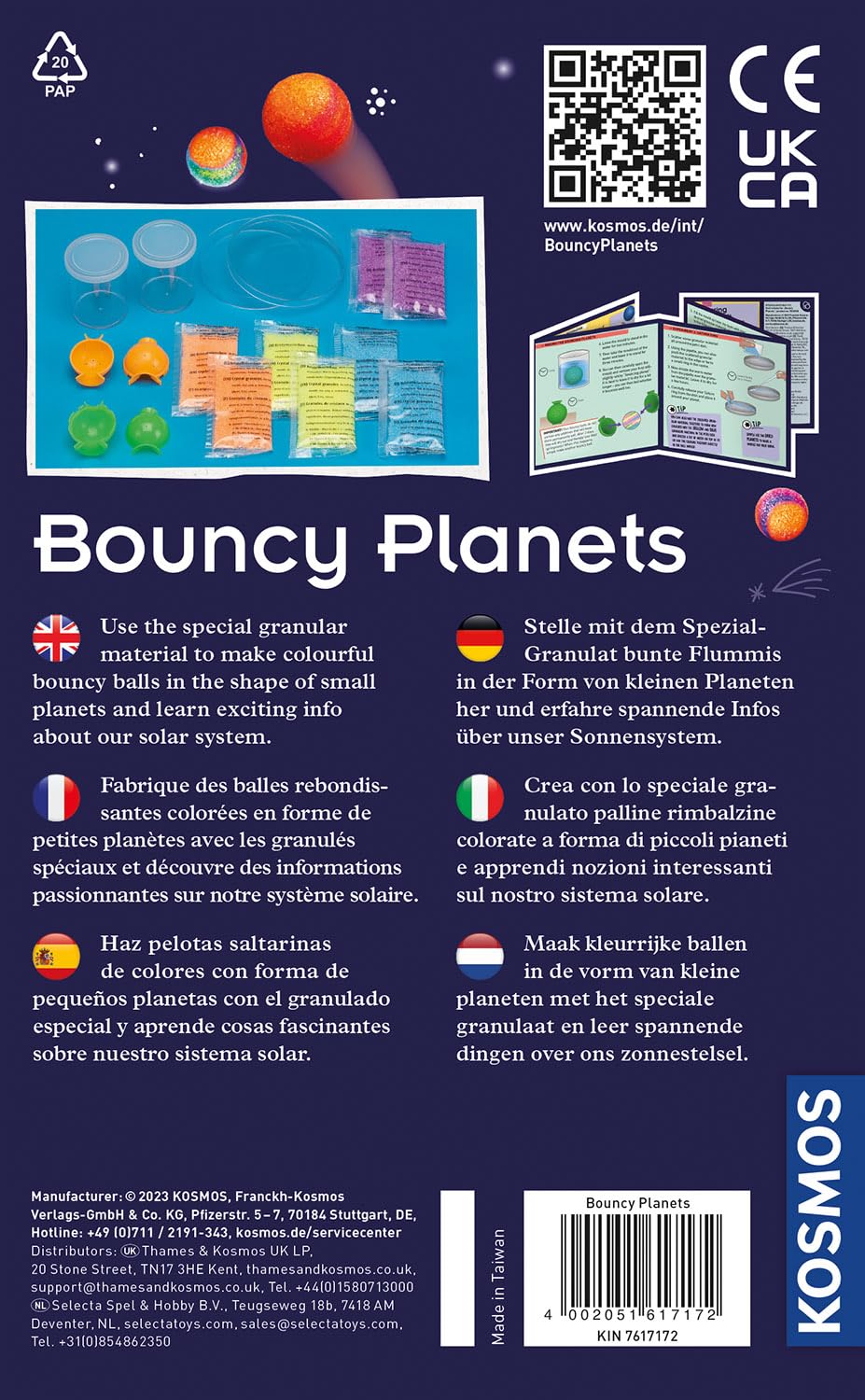 Kosmos 617172 Pianeti Flummi, Set Esperimenti Fai-da-te Per Bambini Da 8 Anni, Crea Palline Saltellanti A Forma Di Pianeti, Con Granuli Colorati, Stampi E Istruzioni