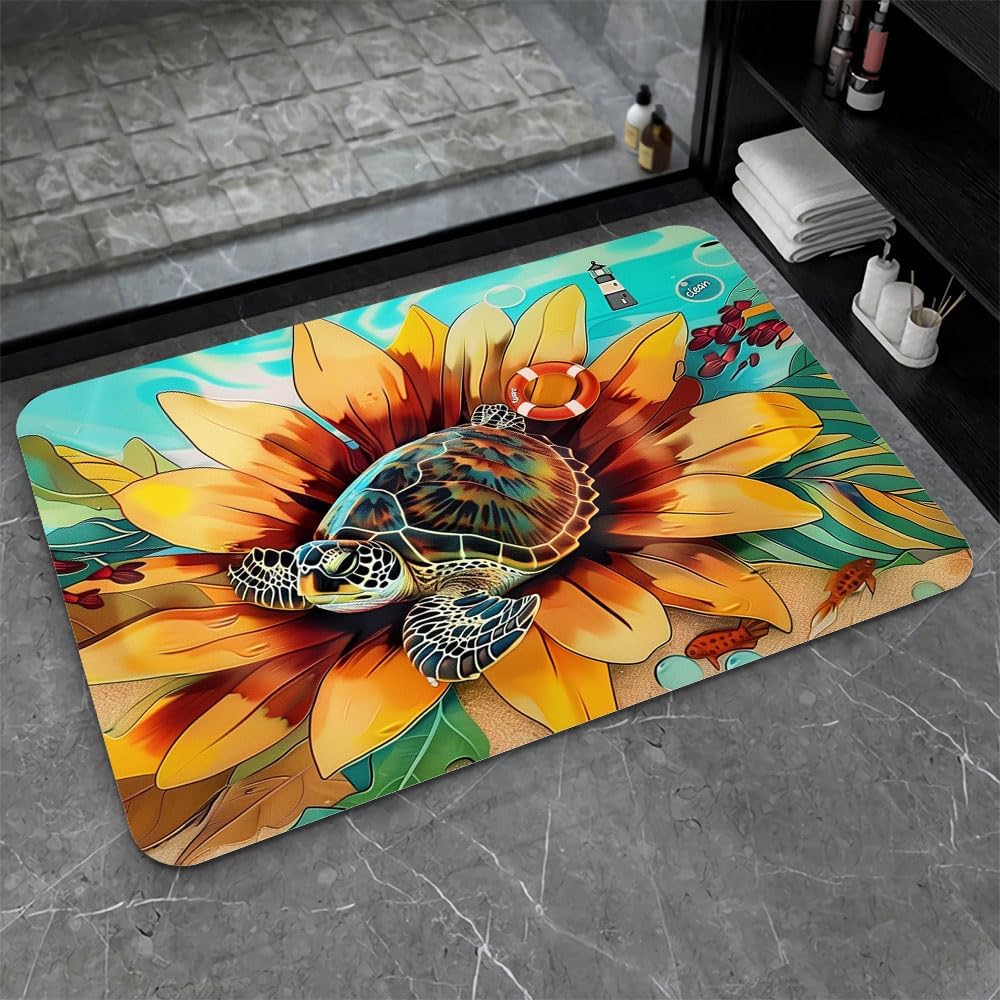 Diatomaceous Earth Bath Mat,Sunflower Tortoise Non-Slip Volume Super Absorbent Fast Drying Eco-Friendly Easy to Clean for Bathroom Kitchen Door mat 16×24Inch (40 * 60cm)