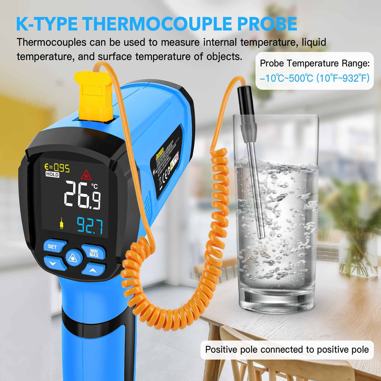 Termómetro Infrarrojos MESTEK -40~1600℃ Medidor de Temperatura Sin Contacto con Emisividad Ajustable