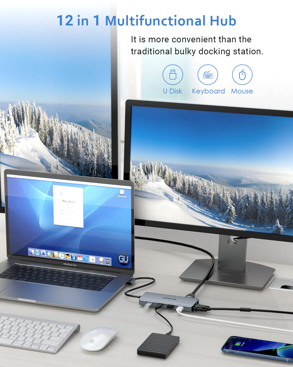 Docking station 12 in 1 con HDMI 4K e VGA 1080P, 92W PD, Ethernet da 1Gbps, USB-C 3.0 e 4 porte dati USB-A, lettore di schede SD TF, adattatore USB C per Surface Pro MacBook Pro Air e Windows