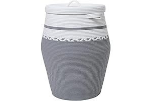 Tall Laundry Woven Storage Basket with Lid - 26" x 20" Grey...