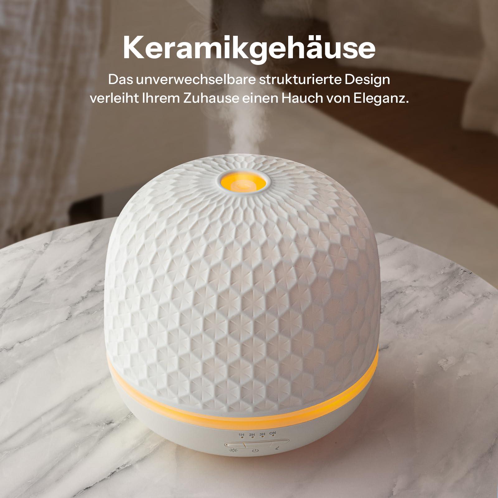 Aroma Diffuser - 500ml Keramik Premium Ultraschall Luftbefeuchter Diffusor für Ätherische Öle Timer-Einstellung & Orange Nachtlicht BPA-Frei Diffuser für Schlafzimmer Wohnzimmer Büro Yoga（Textur）