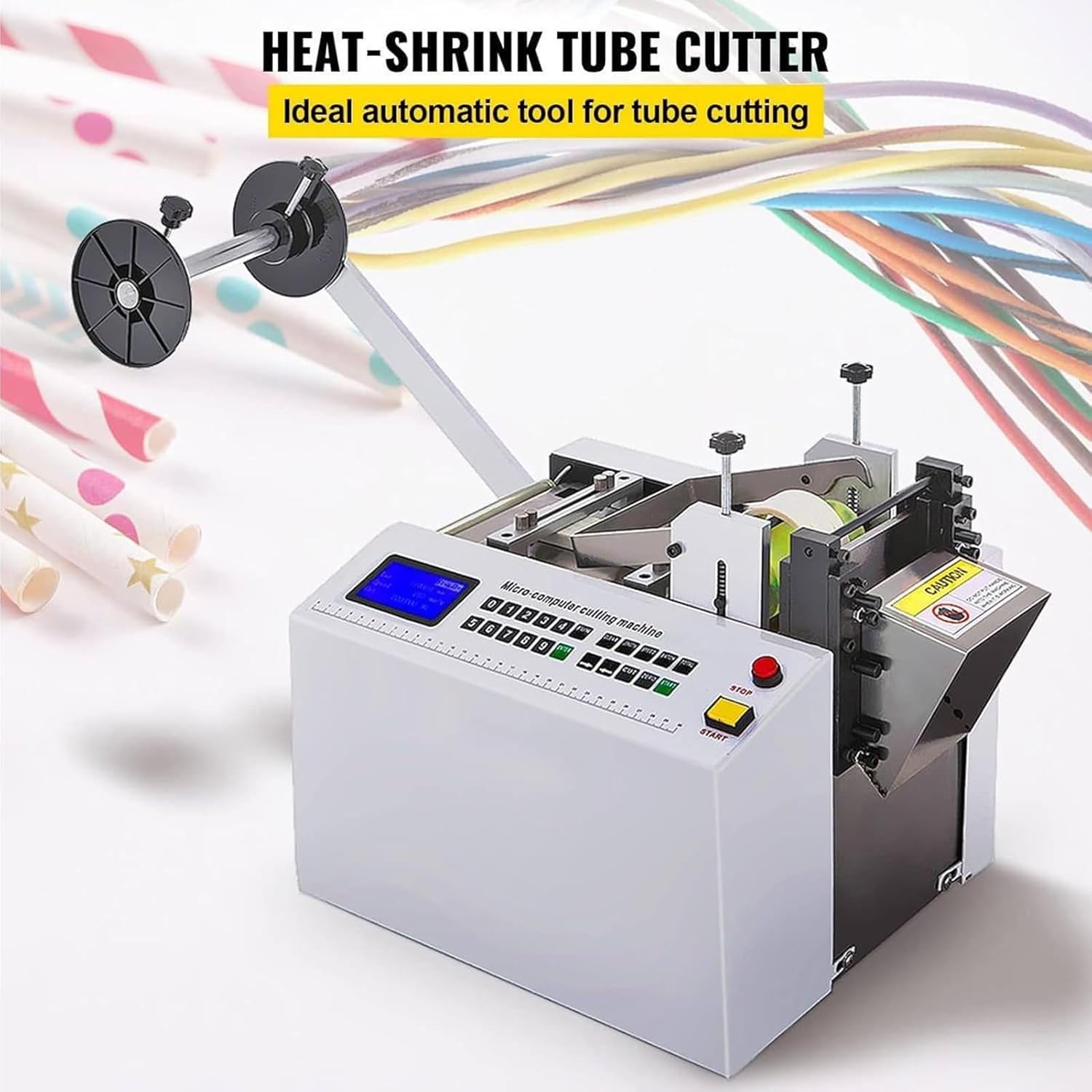 Automatic Heat Shrink Tube Cutter & Micro-Computer Cutting Machine, 300W Digital Wire Stripper, Precision Blade Height 15mm, Cutting Accuracy 0.1mm, Ideal for Cables & Pipes