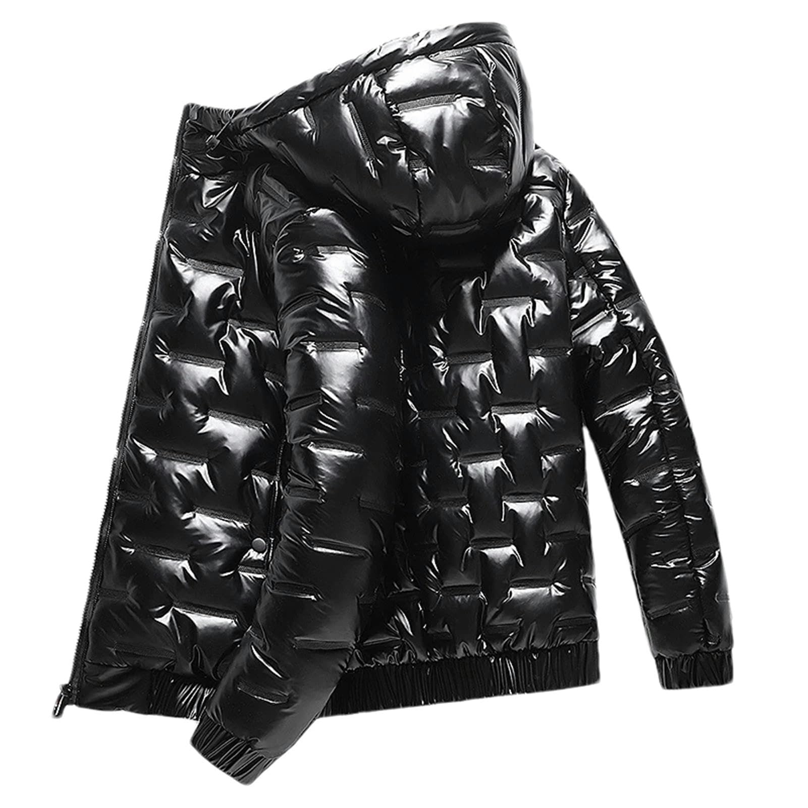 Chaquetas gruesas y cálidas negras brillantes para hombre, ropa de invierno, parkas con capucha para hombre, abrigos térmicos
