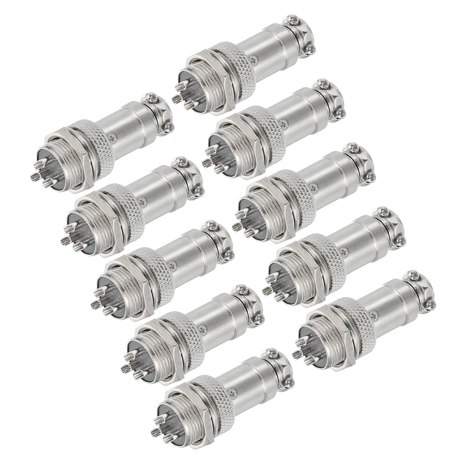sourcing map 10Pcs 3 Pin GX16 Aviation Connector 250V 15A 16mm Socket Metal Circular Plug Connector with Male Female Plug for Trailers, Drones, Industrial Equipment, Silver