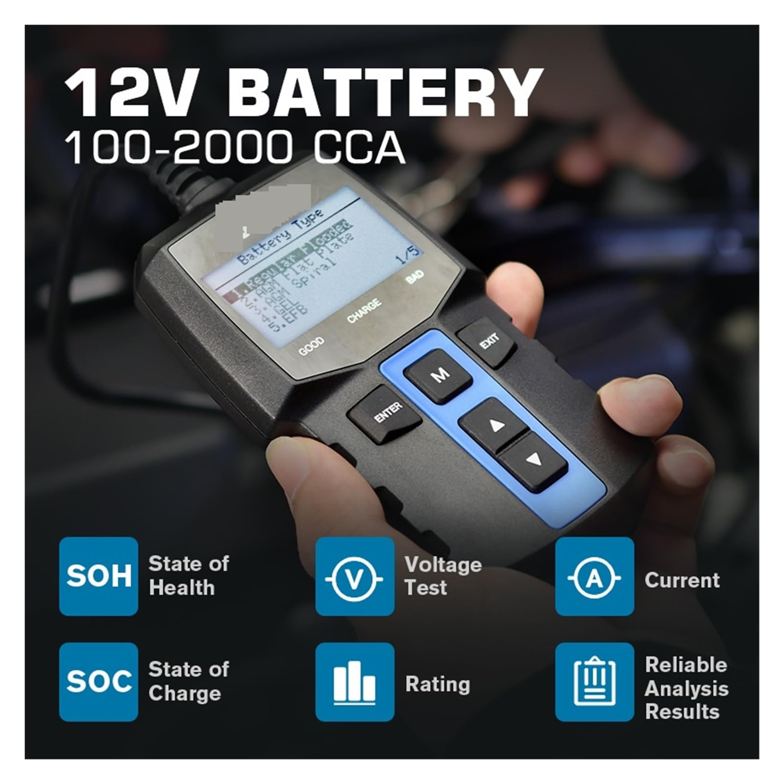 Comprobador de baterias, Probador de batería de coche BT100, probador de batería de diagnóstico automotriz Digital, herramienta de escáner de carga de arranque de vehículo