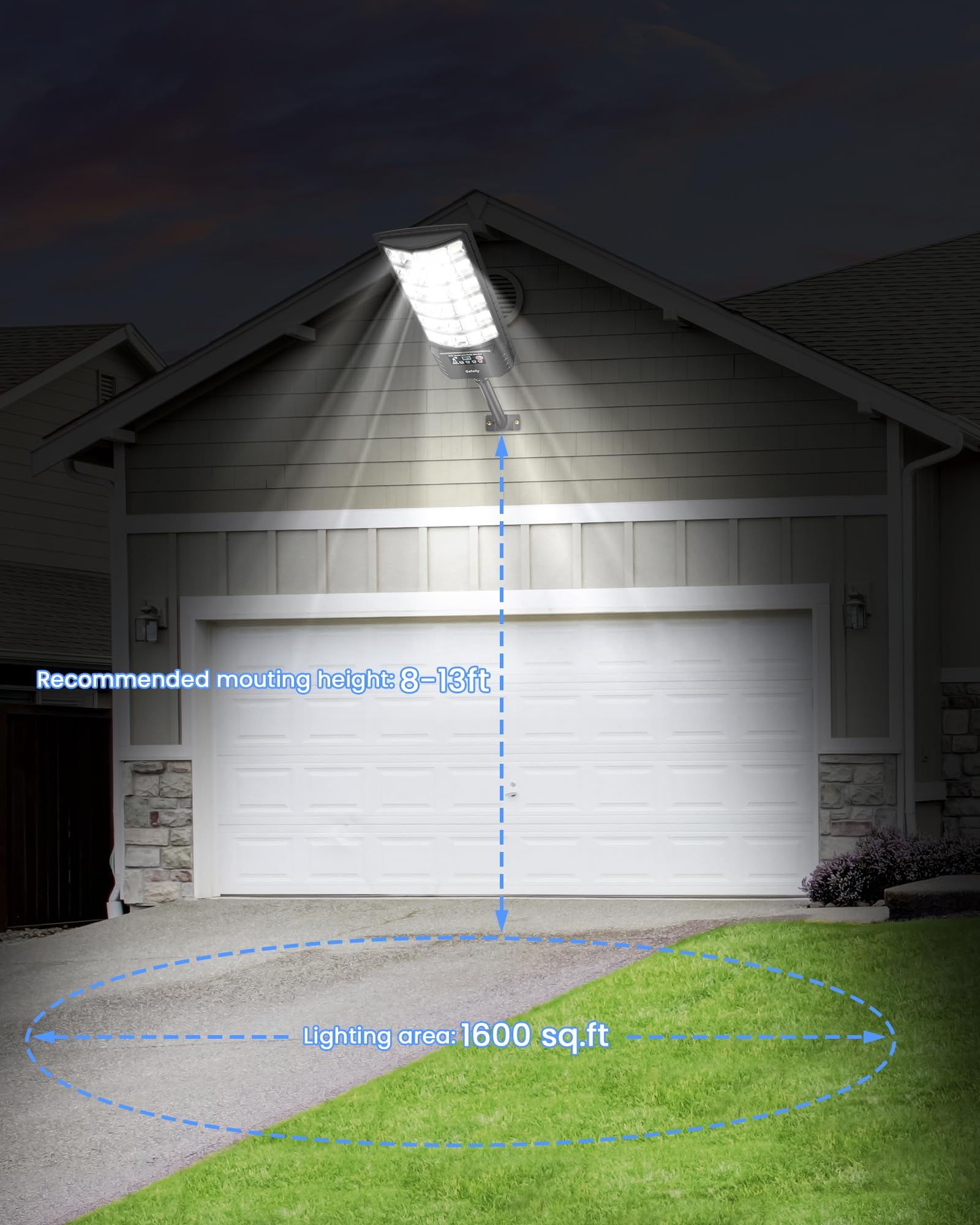 Gefolly Solar Straßenlaterne mit Fernbedienung, IP67 Wasserdichte Solarlampen für Außen mit Bewegungssensor, 6500K Solarleuchten Superhelles LED Solar Strahler Außen für Gärten Garage Straßen-2Pack