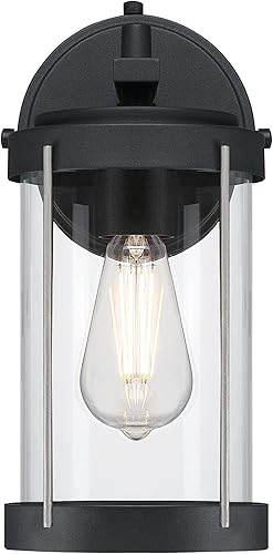 Miniatura 3 de Westinghouse 6122100 Kezia - Lámpara de pared para exteriores, acabado negro texturizado y acero industrial, cristal transparente