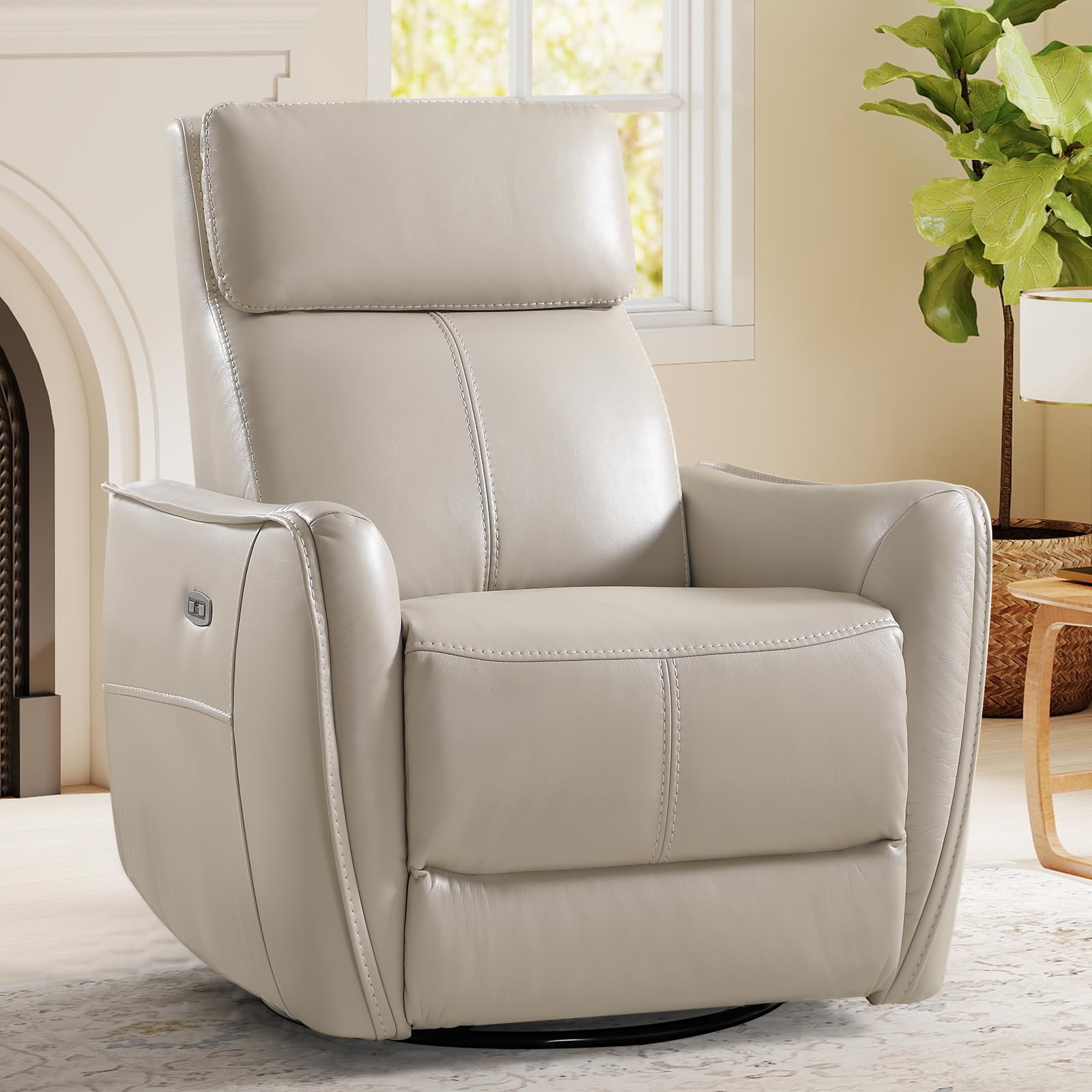 HAOMARKETS Electric Swivel Rocker Recliner Chair, Power Faux Leather Glider Rocking Recliners for Adults,360° Swivel Nursery Reclining Sofa with USB Charging Port, Beige