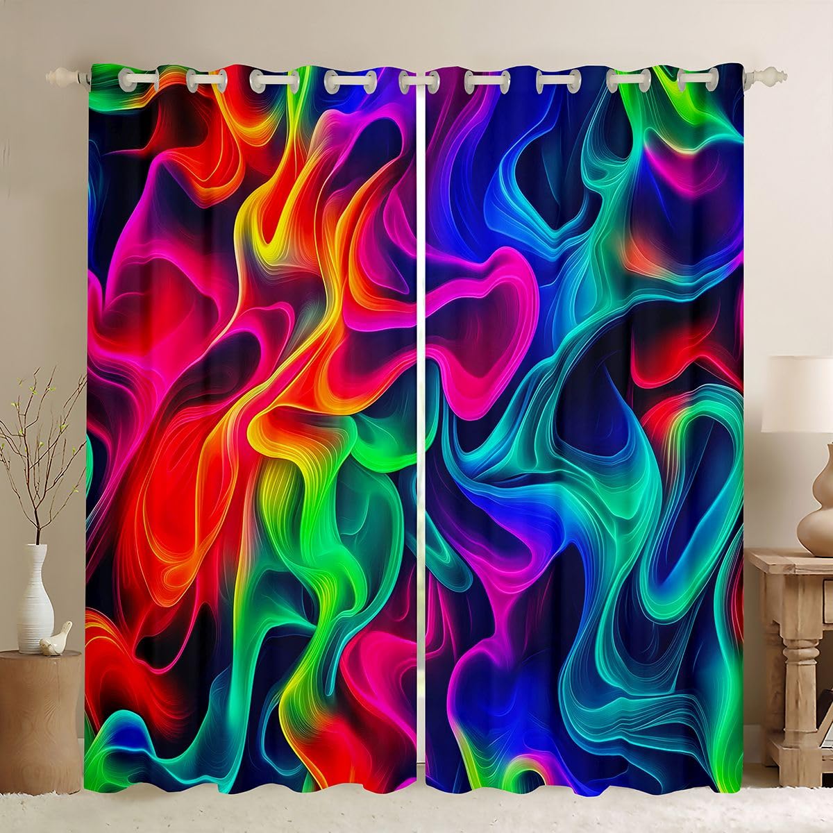 Rideaux voilage flamme néon pour salon moderne et ambiance chambre psychédélique
