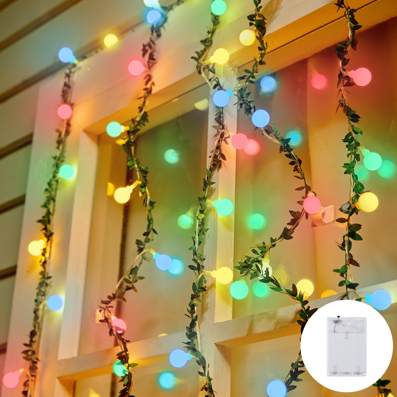 Fairy Lights, 8 Lighting Modes, 60 LEDs Ball Globe String Light Battery Operated, Decoration for Indoor Lighting, Bedroom, Wedding, Party, Christmas, Tree (Multicolor)