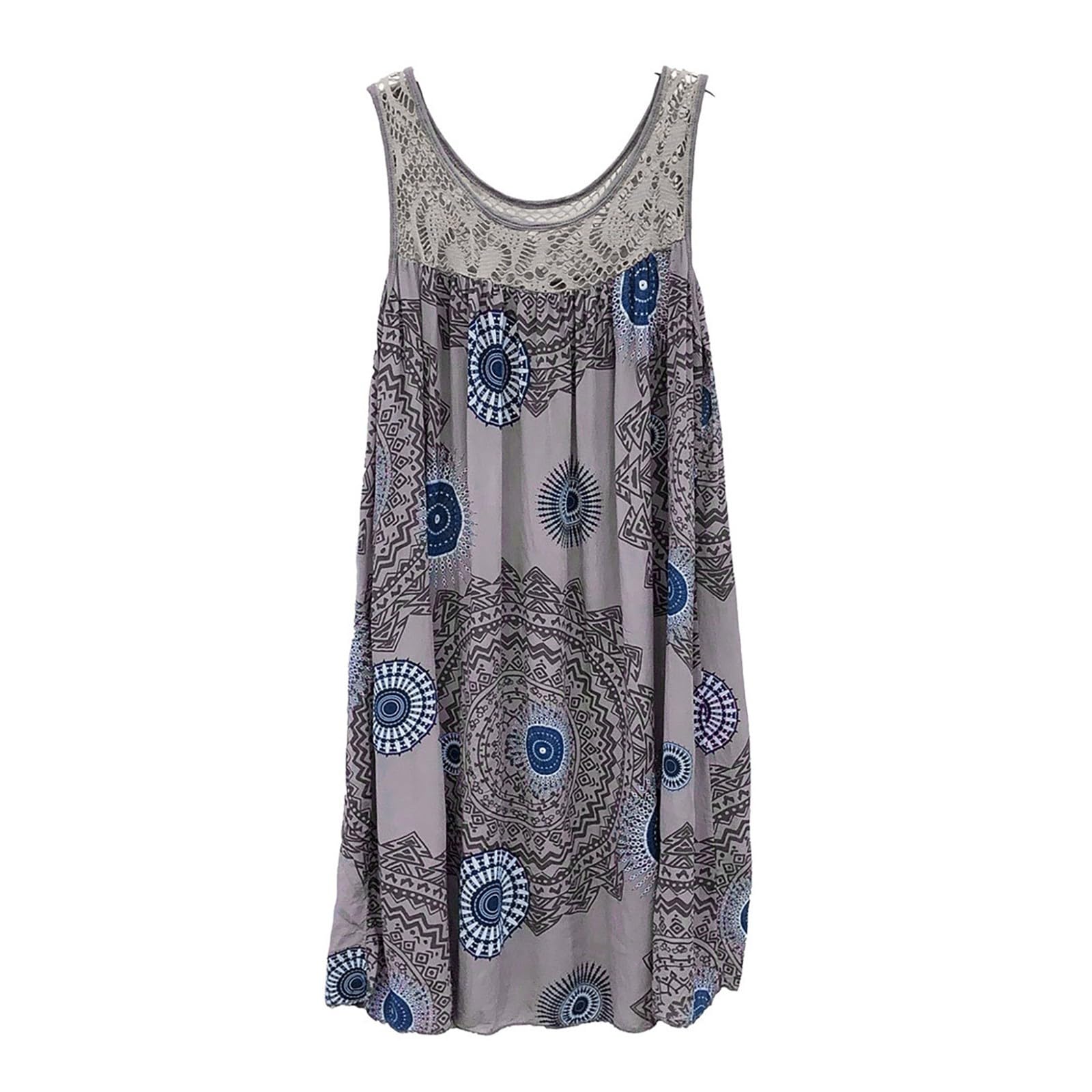 SHOBDW 2024 Vestidos Mujer Verano Nuevo Floral Vestidos-Casual Cuello Redondo Sin Mangas Suelto Retro Elegante De Fiesta Mujer Cortos Talla Grande Beach O-Neck Maxi Cortos Playa Cortos Fiesta Vestidos
