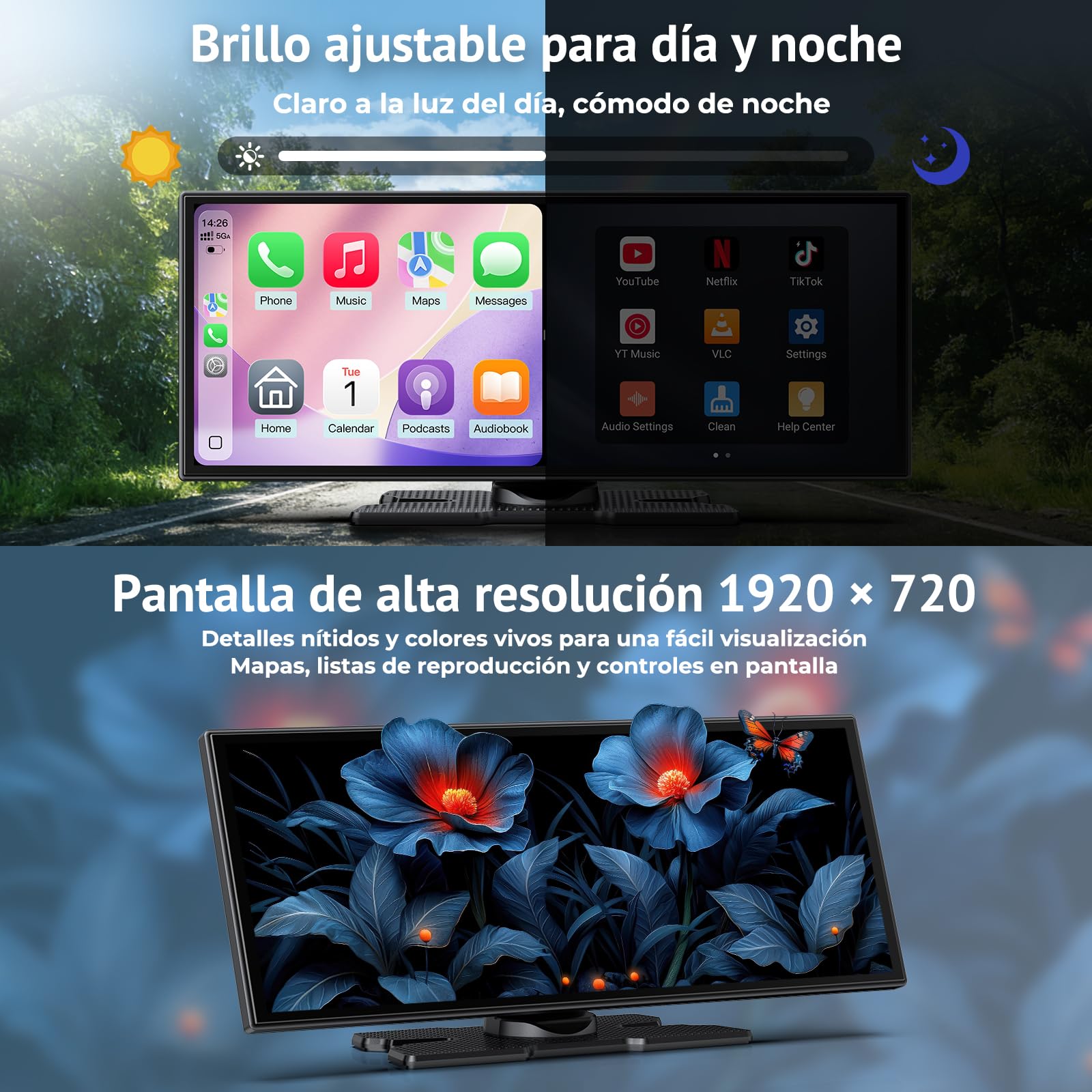 Pantalla CarPlay de 11.26" para Coche, Integrado con Netflix/YouTube/TikTok, Estéreo de Coche con Pantalla Táctil para Apple CarPlay y Android Auto, Control por Voz, Actualización OTA