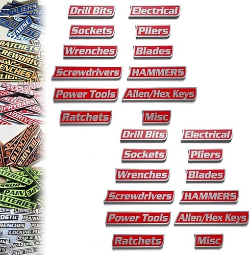 Miniatura 19 de Paquete de 12 etiquetas magnéticas para caja de herramientas, 12/24/36 unidades, etiquetas de metal duraderas para cajón de caja de herramientas,