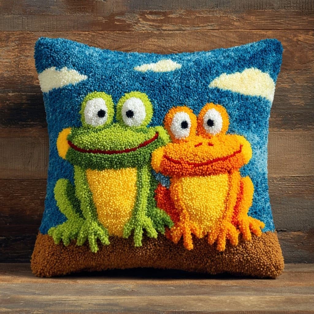 Henypt Latch Hook Cushion Kits Latch Hook Pillow Case Kit, Frog