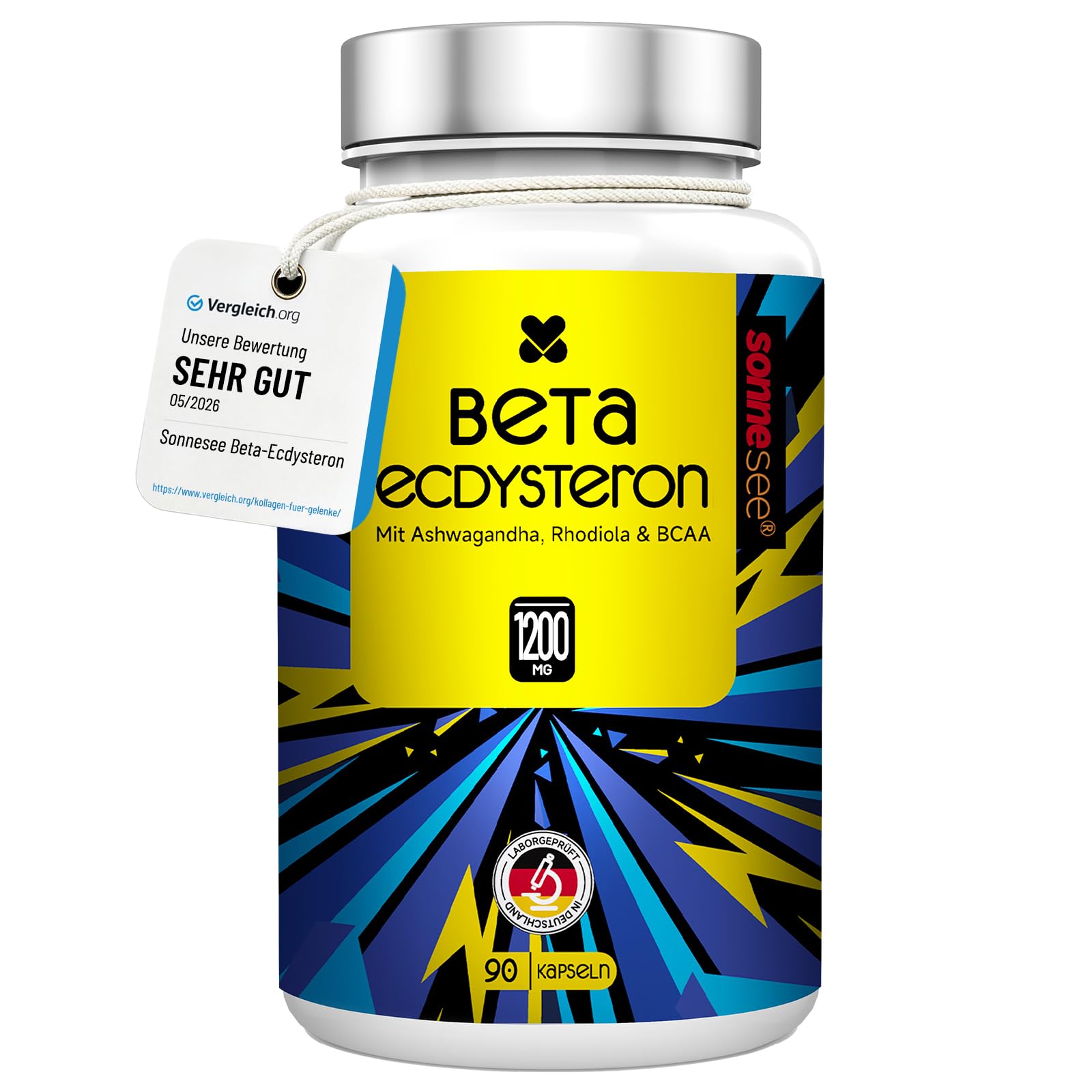 Beta-Ecdysteron-haltiger Pflanzenextrakt 1200 mg – Mit Ashwagandha, Rhodiola & BCAA – 90 Kapseln – Hochdosiert, Vegan, Laborgeprüft