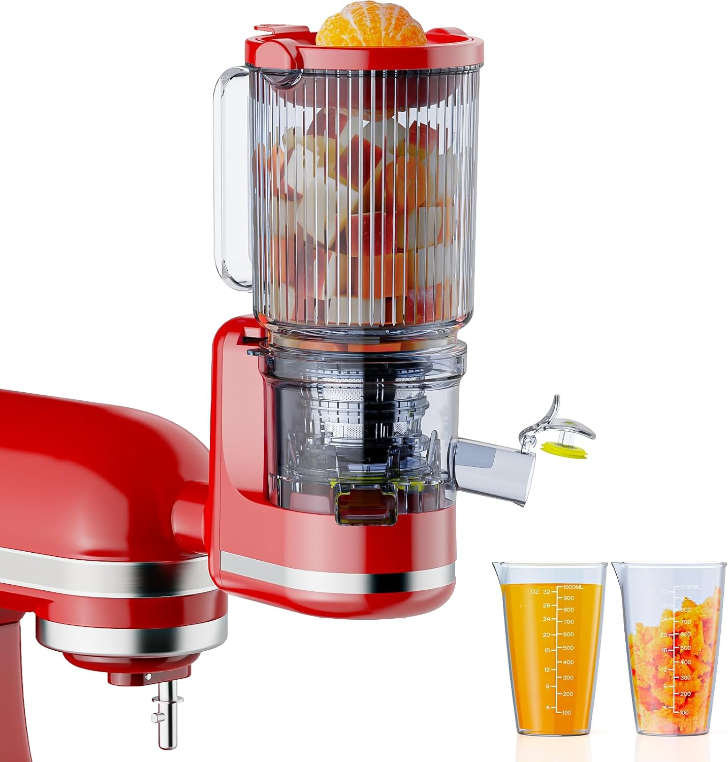 Juicer Attachment for Kitchen Aid, Cold Press Slow Juicer with 4.9″ Large Feed Chute for Whole Fruits & Vegetables, Includes 2 * 1L Measuring Cups for Kitchen Aid Accessories and Attachments, Red Juicer Attachment for Kitchen Aid, Cold Press Slow Juicer with 4.9″ Large Feed Chute for Whole Fruits & Vegetables, Includes 2 * 1L Measuring Cups for Kitchen Aid Accessories and Attachments, Red