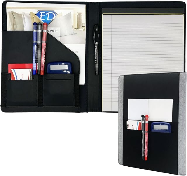 ED Smart Business A4 Padfolio Case Document Organizer Portfolio Handy Pockets & Card Slots Recycl Paper Notepad Conference Contractor Executive Folder Faux Leather & Fabric
