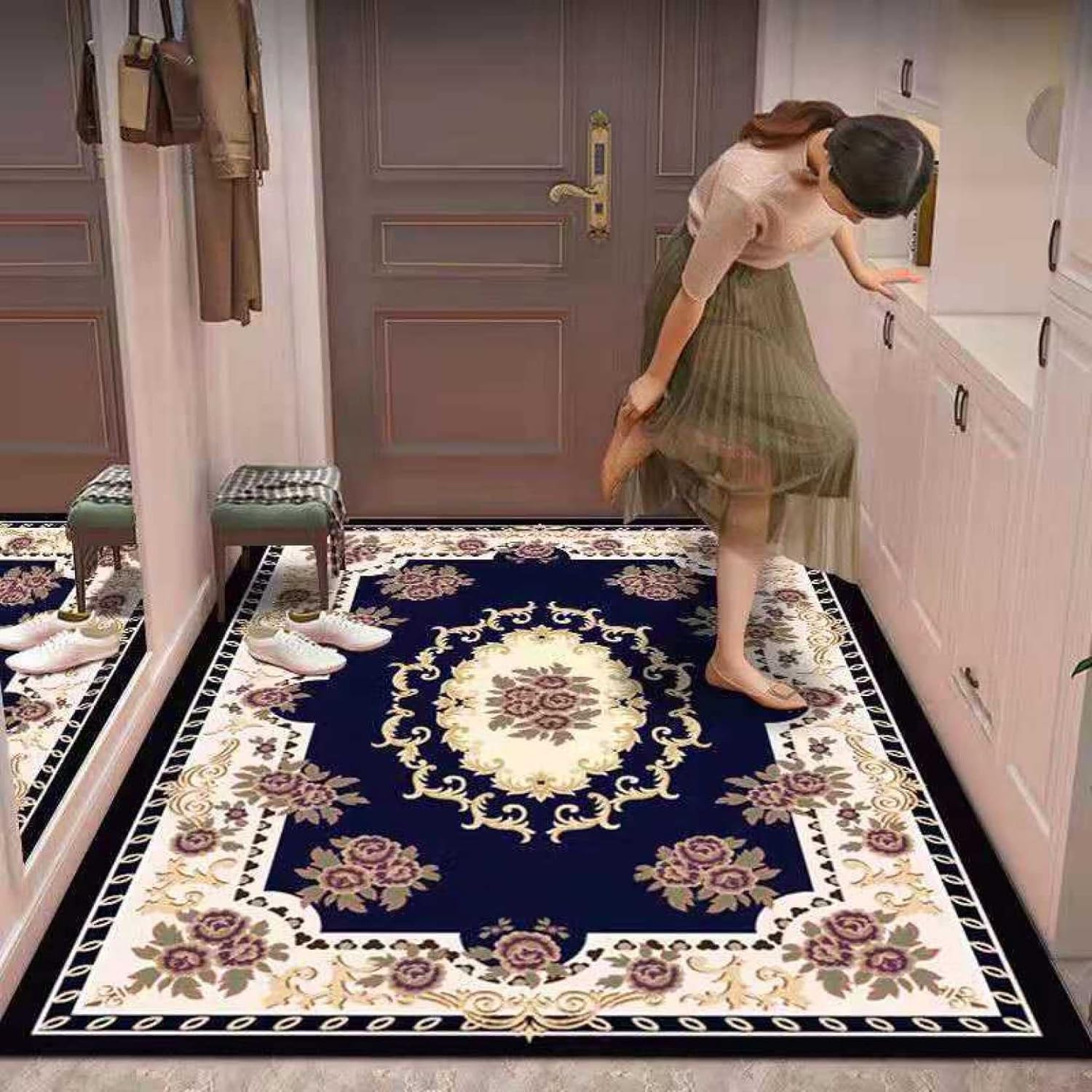玄関マット 屋外 屋内 中華風 おしゃれ 泥落とし 100*160cm 洗える 滑り止め付 家庭用 吸水 速乾 快適 ドアマット バ