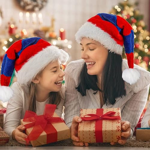Miniatura 4 de LOMIMOS Sombrero de Papá Noel de Navidad, sombrero de felpa de terciopelo azul y rojo para adultos, decoración del hogar, suministros de fiesta