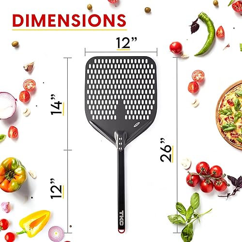 Miniatura 3 de TKC Pala Perforada para Pizza - Volteador de Pizza de Metal de 12 pulgadas compatible con Hornos Ooni, Uso Interior y Exterior, Mango Duradero y
