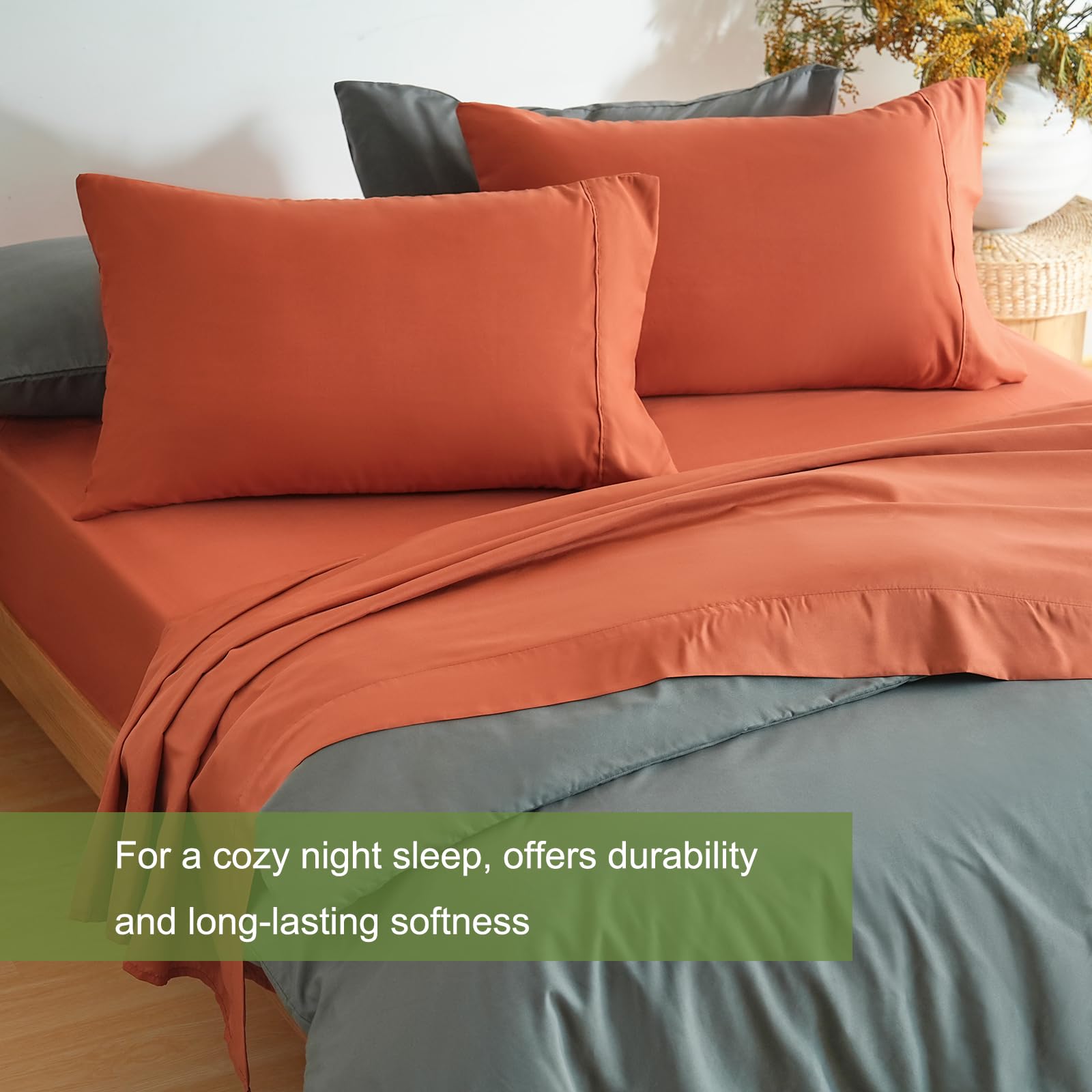 Juego de sábanas de microfibra cepillada, ropa de cama suave de lujo, resistente a la decoloración 5