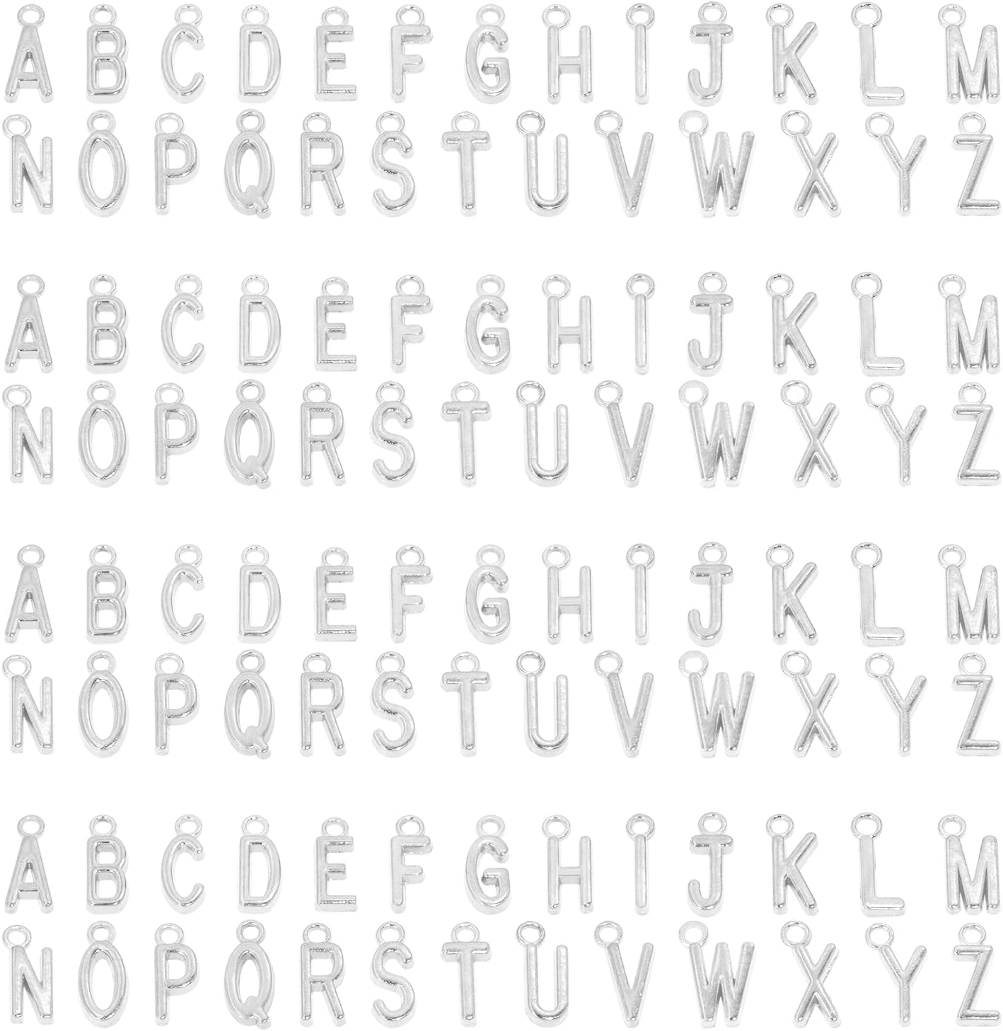 Shapenty 4 Sets Alloy Metal A-Z Alphabet Letter Charms Spacer Beads for DIY Craft Bracelet Wristbands Necklace Choker Keychain Jewelry Making Finding, 4pcs of Each Letter, 104PCS (Antique Silver)