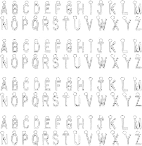 Shapenty 4 juegos de dijes de letras del alfabeto A-Z de aleación metálica y cuentas espaciadoras para manualidades DIY, pulseras, brazaletes,