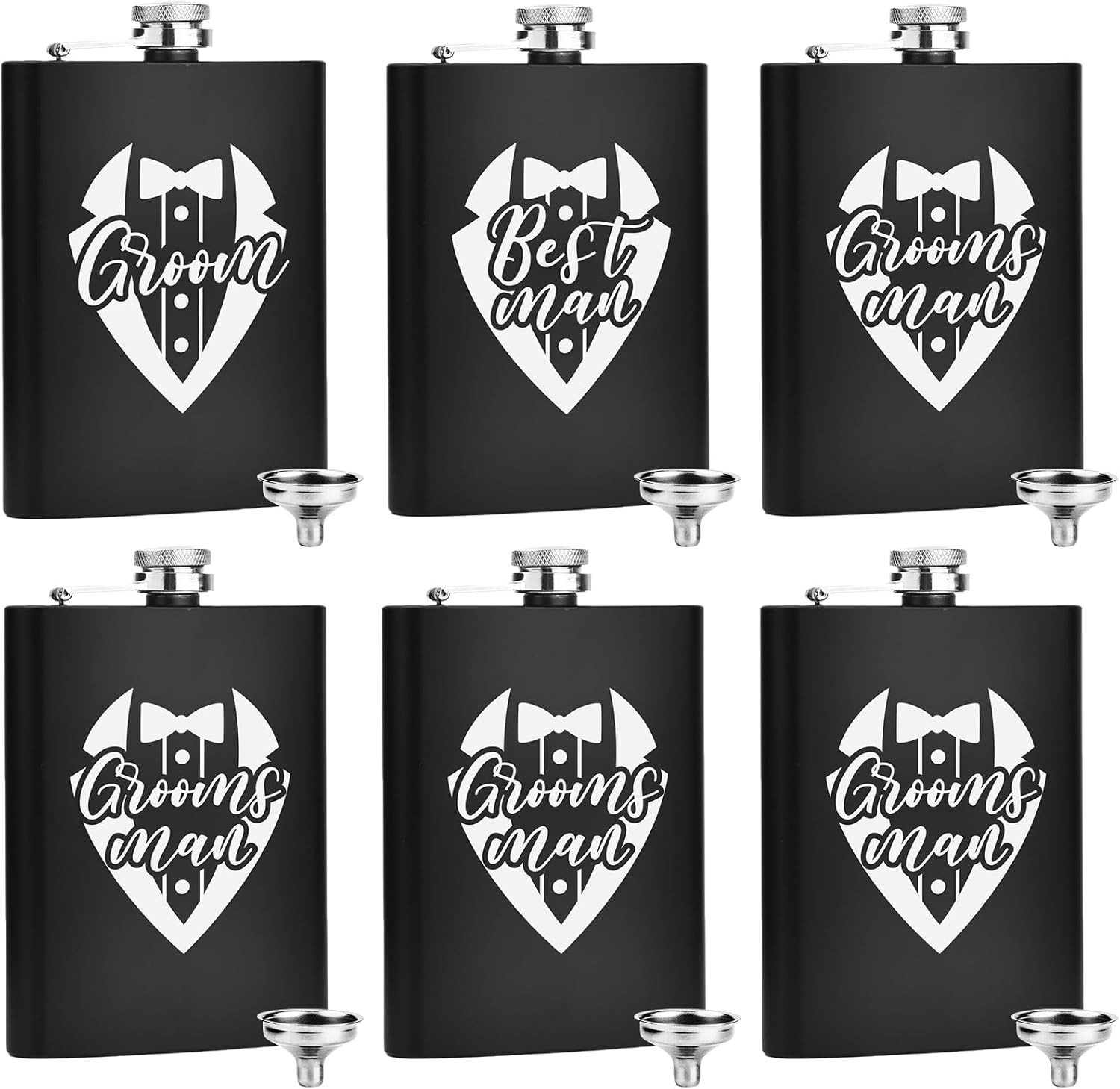 Engraved Groom Groomsmen Flask Personalized Groom Groomsmen Gifts Set of 6 for Wedding Groomsmen Proposal Gift Box with Card Stainless Steel Hip Flasks for Liquor for Men 8 OZ with Funnel Set-Groom+Best+Groomsman4