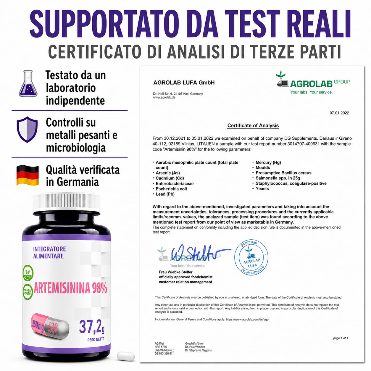 Hepatica Artemisinina | 250 mg | standardizzata al 98% | 120 capsule vegane | scorta per 4 mesi | GMP & Testato da Laboratorio Indipendente