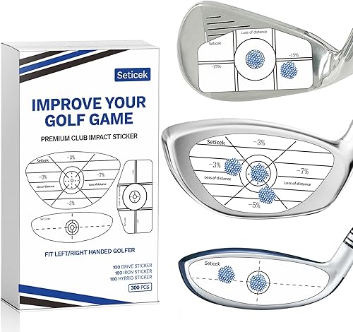 Seticek Juego de 300 cintas de impacto de golf mejoradas, calcomanías de impacto para palos de golf para hierros híbridos de madera, ayuda de