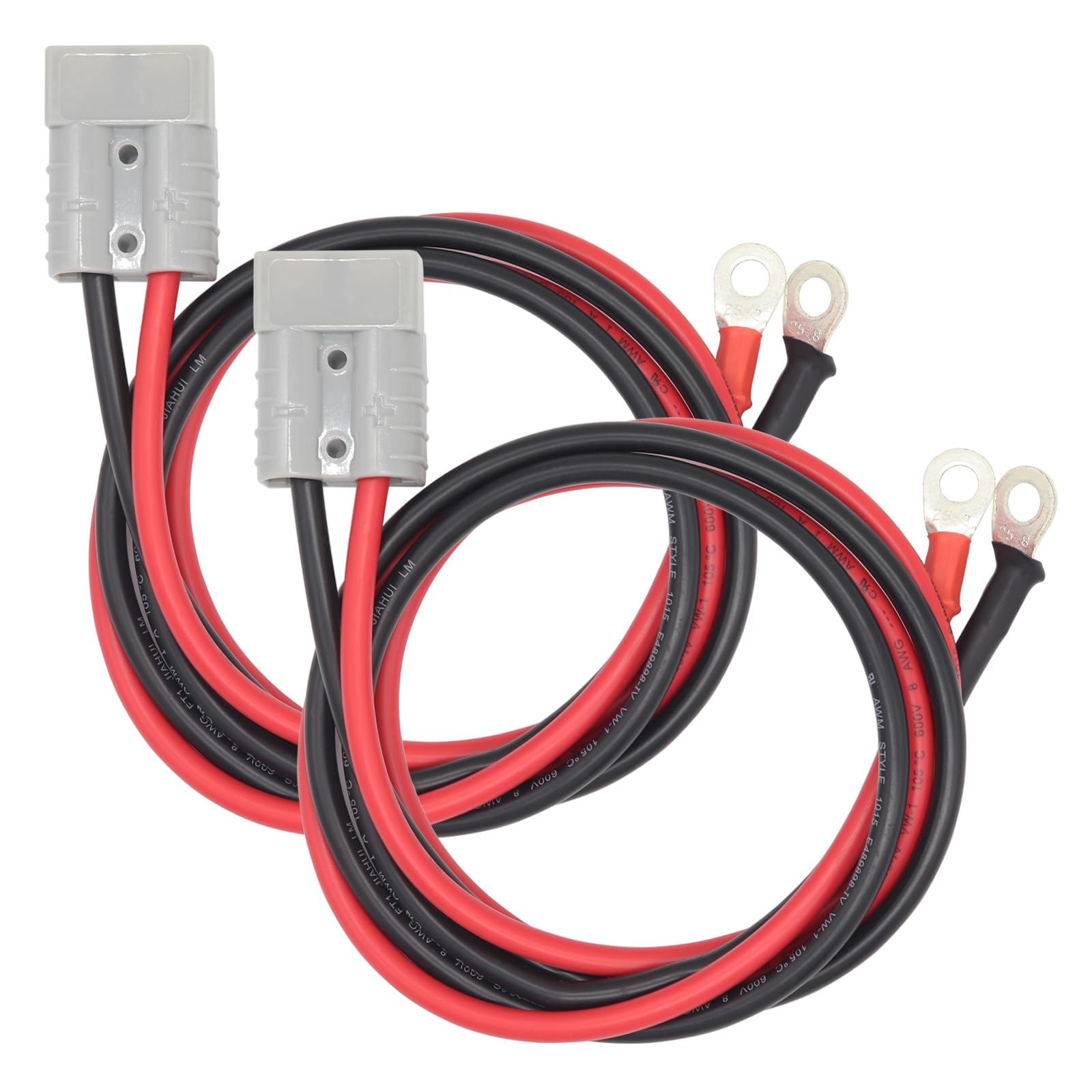 AMOMD 50 Amp Anderson Connector Plug with O-Ring Connector 8 AWG Tinned Copper Cable (39.4") Battery Quick Connector for Forklifts Trailers Solar