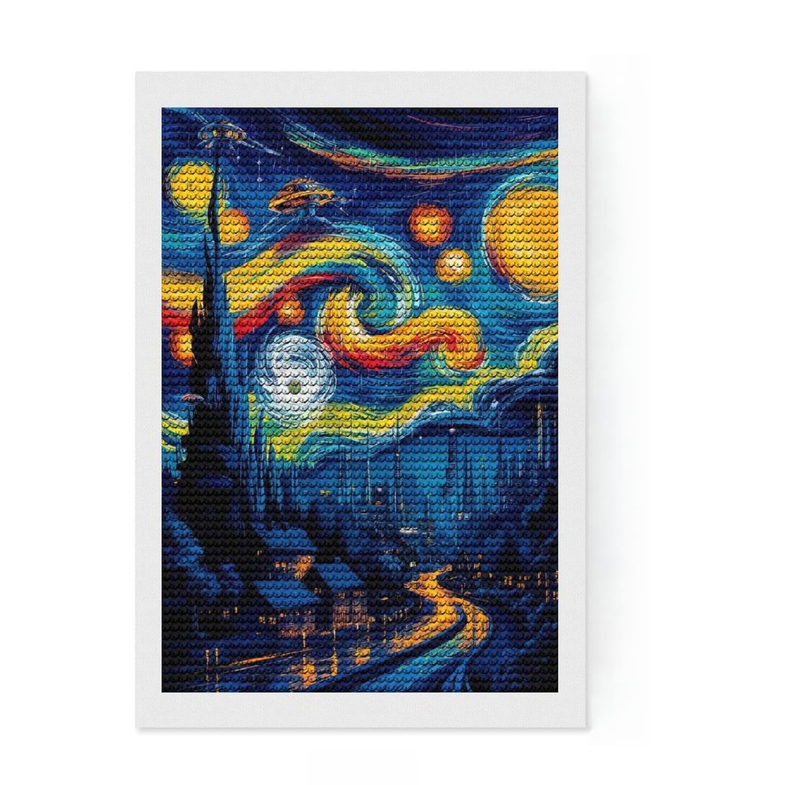 Junmoney City Blue 5D Diamond Painting Kit 8"x12", Round Gems, Living Room Decor, Decorative Artwork, Vintage Style Decor