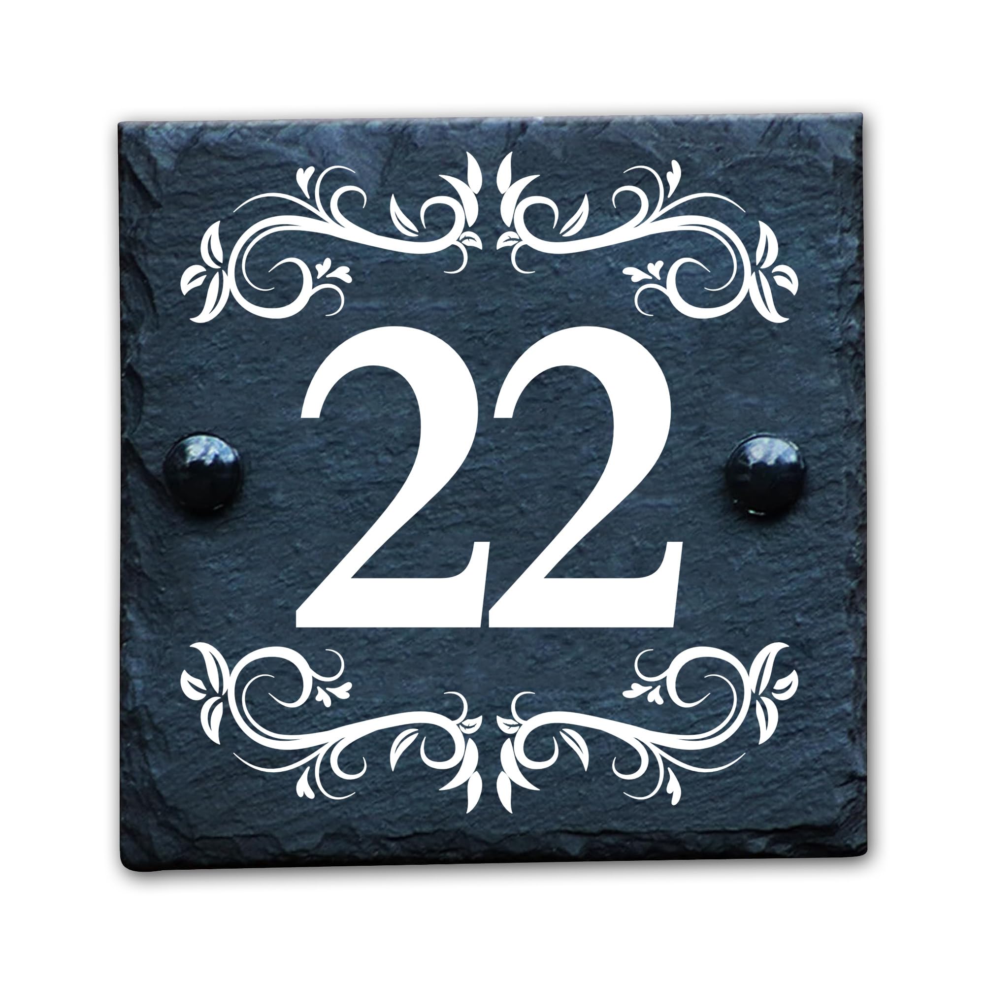 Housics Personalised Slate House Number Plaque, Black, 150x150mm, Design 1