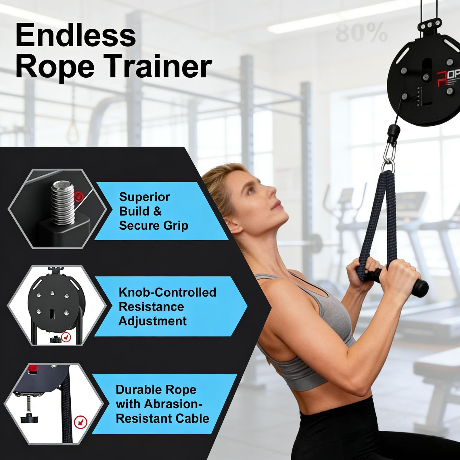 LAT Pulldown-Maschine & Endlos-Seiltrainer, Schulterzugsystem – Seilzug-Maschinensystem für Zugseil Fitnesstraining | Griff-, Arm-, Rücken- & Körperkoordinationsübungen