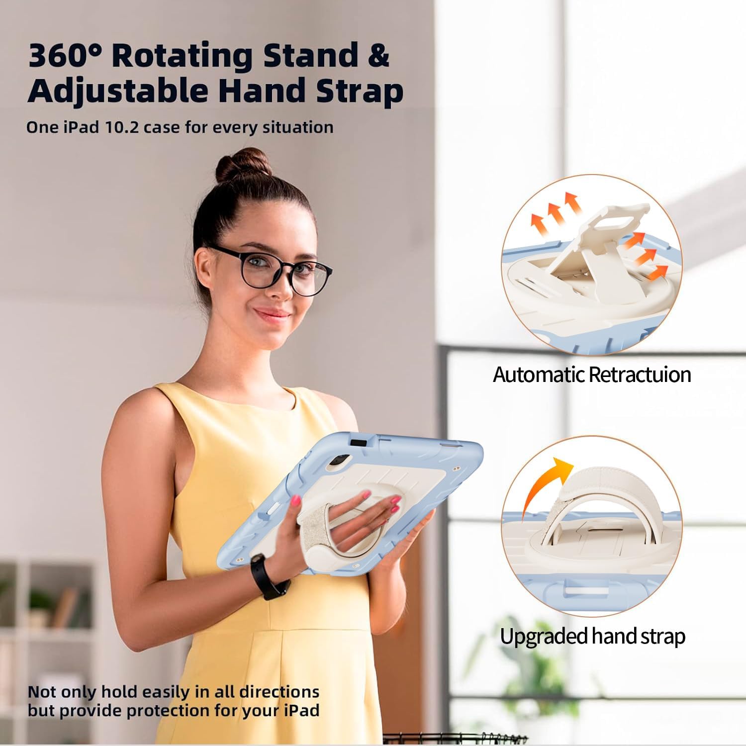 Case for iPad 10th Generation 10.9inch 2022,with Built-in Screen Protector and Kickstand,Hand Strap,Shoulder Strap for New Apple iPad 10.9 Inch(Blue/Beige)