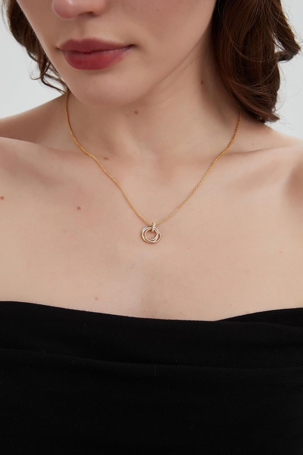 18K Gold Plated Interlocking Circles Necklace for Women | Cubic Zirconia Pendant in Gold, Silver & Rose Gold | Adjustable 18+2" Chain | Dainty Jewelry Gift for Her, Wife, Mom - Image 3