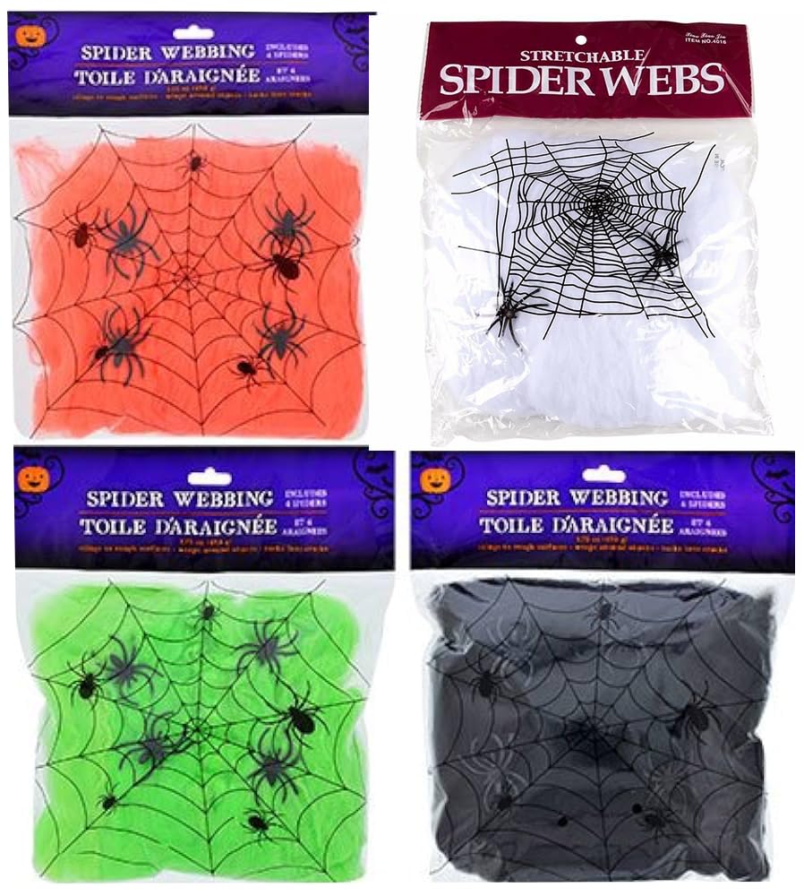 brown leaf Halloween Decoration Colorful Faux Spider Webs With Plastic Spider Bundle Of 4 Colourfull Web With Plastic Spider(Assorted colours)