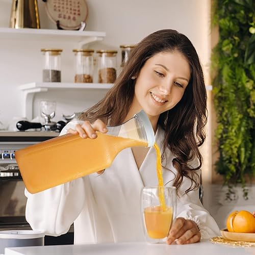 Miniatura 7 de DilaBee Jarra de agua de plástico con tapa, jarra cuadrada para bebidas, leche, batidos, té helado, suministros de barra de mimosa, sin BPA, no apta